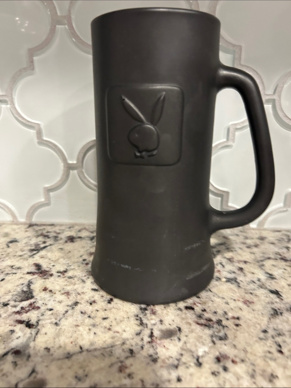 Matte Black Ceramic Mug with Embossed Bunny Logo